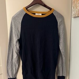 100% Cotton Colorblock Crewneck Sweater - Navy Blue band Gray